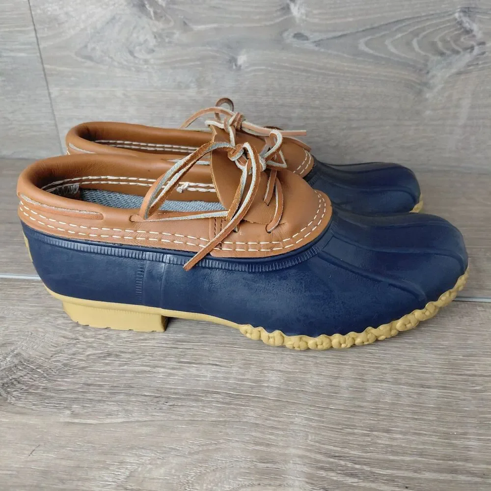LL Bean Boots Mens 9 Low Moc Rubber Leather Waterproof Duck Shoes Maine USA VTG